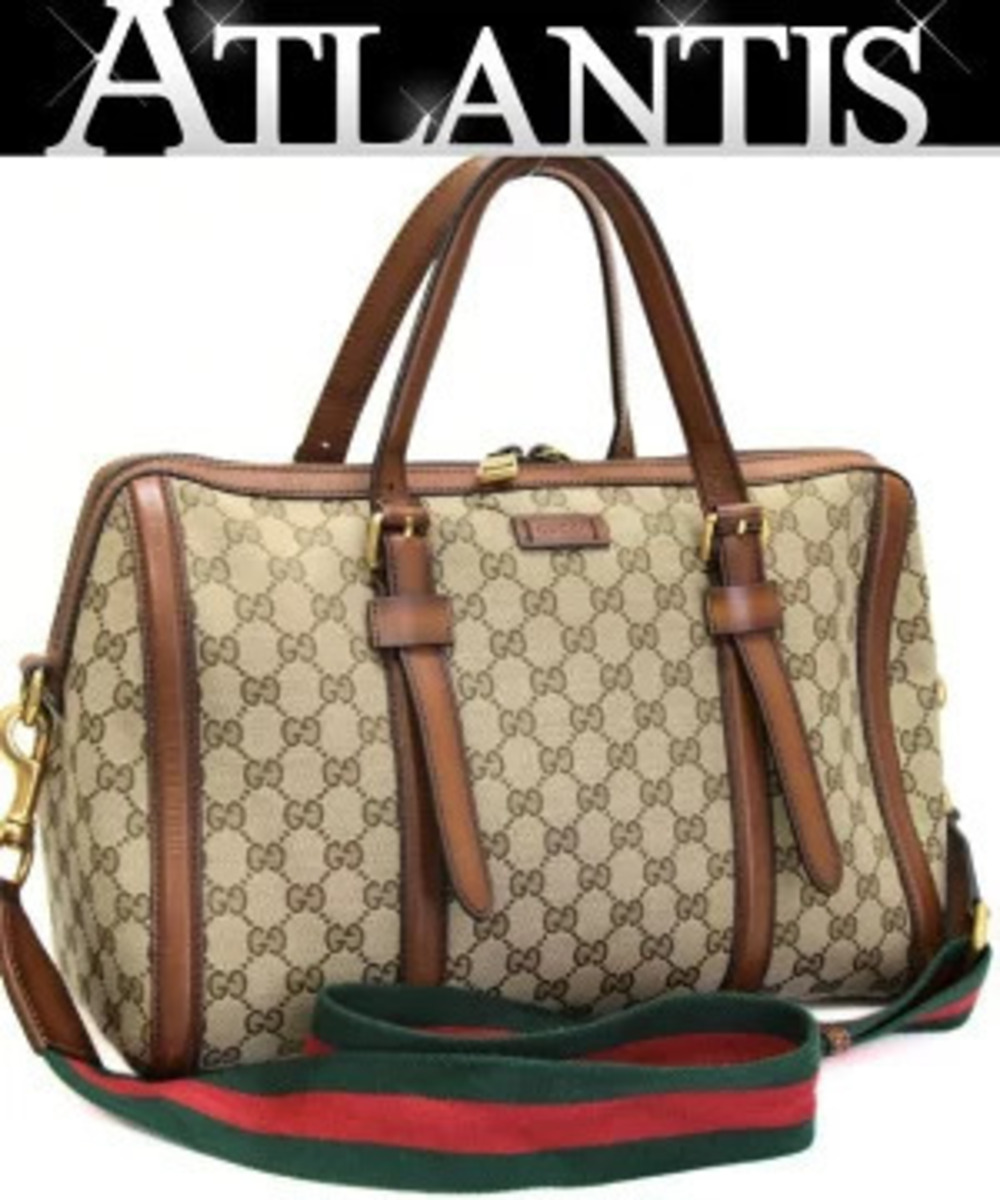 Gucci Sherry Boston Bag Shoulder GG Canvas Beige Cream x Brown